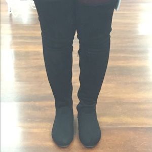 Thigh high black suede boots